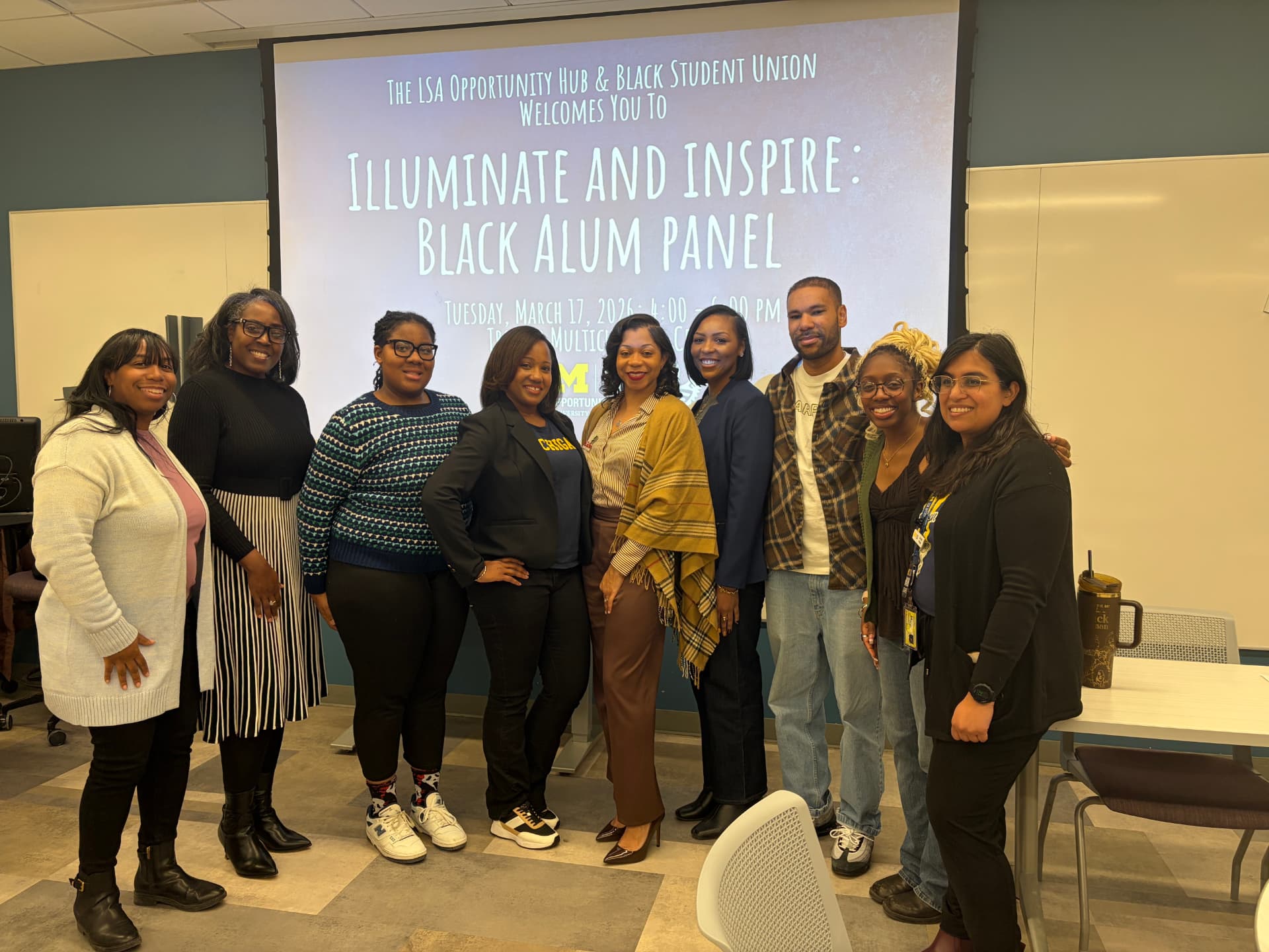 Sky with alumni panelists and organizers at the Illuminate and Inspire Black Alum Panel